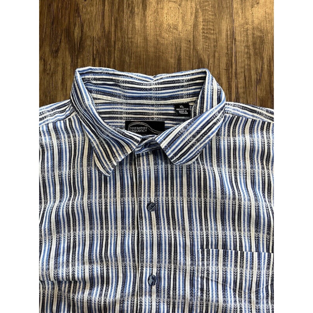 Jhane Barnes Frequency Shirt Men XL Blue Geometric Stripes Long Sleeve Button Up